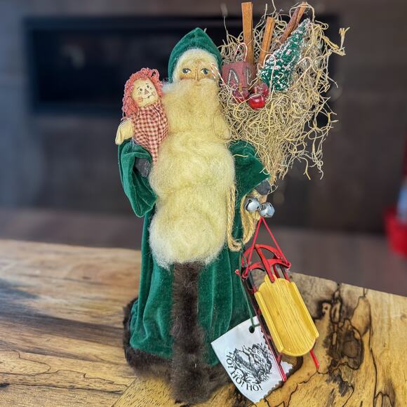 Primitive Folk Art Vintage Cloth Face Santa w Doll Christmas Tabletop Decor 11” - Picture 11 of 14